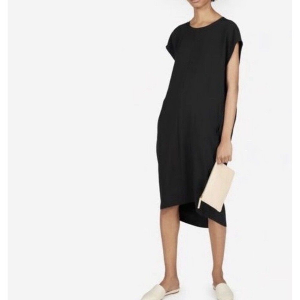 Everlane The Japanese GoWeave Cocoon Dress SZ 6 Black Pockets Shift Minimalist